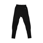 Black baselayer pants by Smartwool, laid flat with hangtag visible, front view.