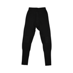 Black baselayer pants by Smartwool, detail view of the mesh knee panel.
