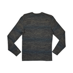 Charcoal crew neck baselayer by Smartwool with a mountain ridgeline linework pattern, back view.
