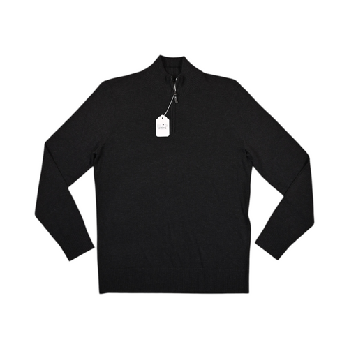 Flecked charcoal Smartwool quarter-zip sweater laid flat, showing the zip collar.