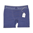 Navy blue heathered Smartwool boxer brief laid flat, showing the waistband and front seam.