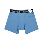 Medium heathered blue Smartwool boxer brief laid flat, showing the waistband and front seam.