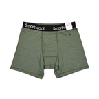 Heathered green Smartwool boxer brief laid flat, showing the waistband and front seam.