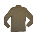 Olive green heather quarter-zip baselayer by Smartwool, back view.