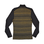 Olive and charcoal striped quarter-zip baselayer by Smartwool with charcoal sleeves, back view.