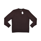 Deep burgundy-brown Smartwool crew sweater laid flat, showing the crew neck and front.
