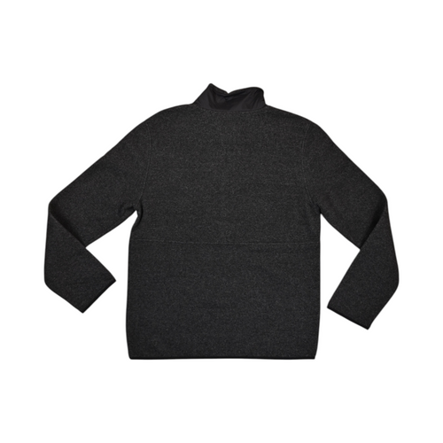 Back of a charcoal Smartwool fleece quarter-zip laid flat.