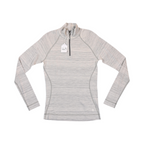 Light grey space-dye heather Smartwool quarter-zip top laid flat.