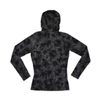 Back of a black and charcoal tonal print Smartwool half-zip hoodie laid flat.
