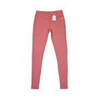Heathered coral Smartwool base layer leggings laid flat.