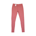 Detail view of heathered coral Smartwool base layer leggings.