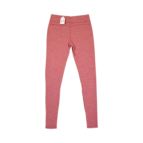 Detail view of heathered coral Smartwool base layer leggings.