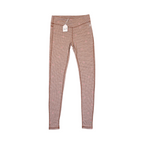 Tan floral houndstooth print Smartwool base layer leggings laid flat.