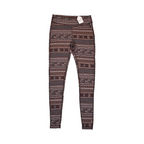 Brown and tan fair-isle print Smartwool base layer leggings laid flat.