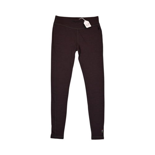 Deep burgundy-brown Smartwool base layer leggings laid flat.