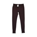 Detail view of deep burgundy-brown Smartwool base layer leggings.