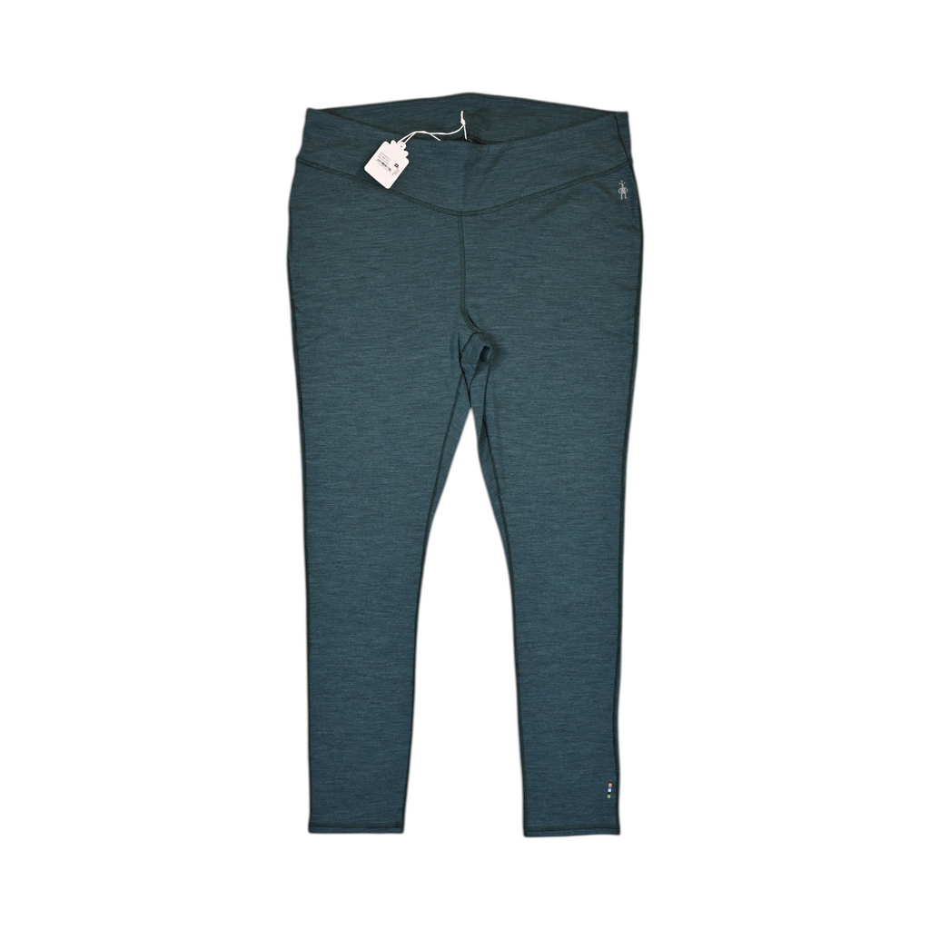 Deep teal-green Smartwool base layer leggings laid flat, plus size.