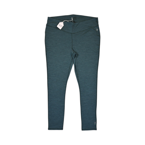 Deep teal-green Smartwool base layer leggings laid flat, plus size.