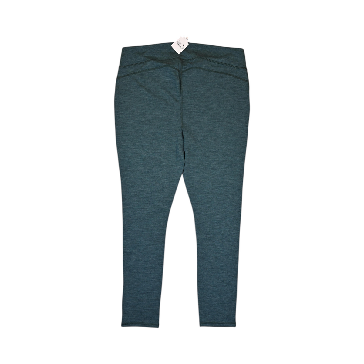 Detail view of deep teal-green Smartwool base layer leggings, plus size.