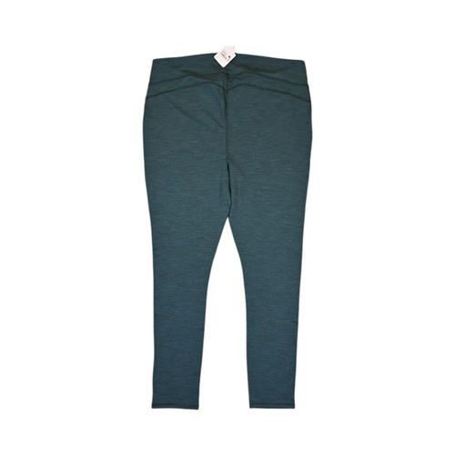 Detail view of deep teal-green Smartwool base layer leggings, plus size.