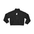Charcoal Smartwool cropped fleece pullover laid flat, showing the quarter-zip and pockets.