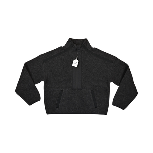 Charcoal Smartwool cropped fleece pullover laid flat, showing the quarter-zip and pockets.