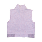 Back of a pale flecked lilac Smartwool fleece vest laid flat.