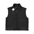 Charcoal Smartwool fleece vest laid flat, showing the zip front and pockets.