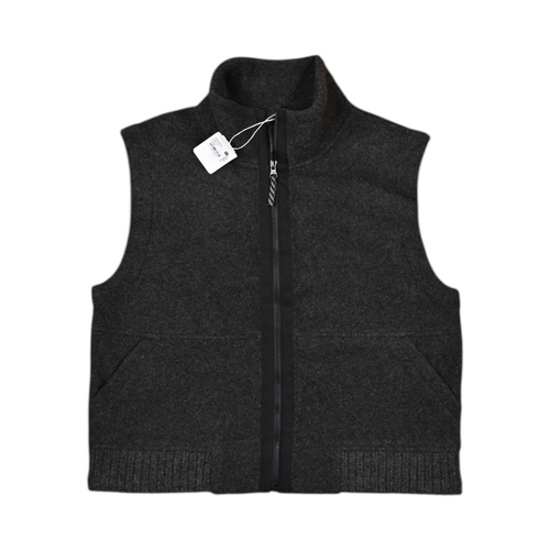 Charcoal Smartwool fleece vest laid flat, showing the zip front and pockets.