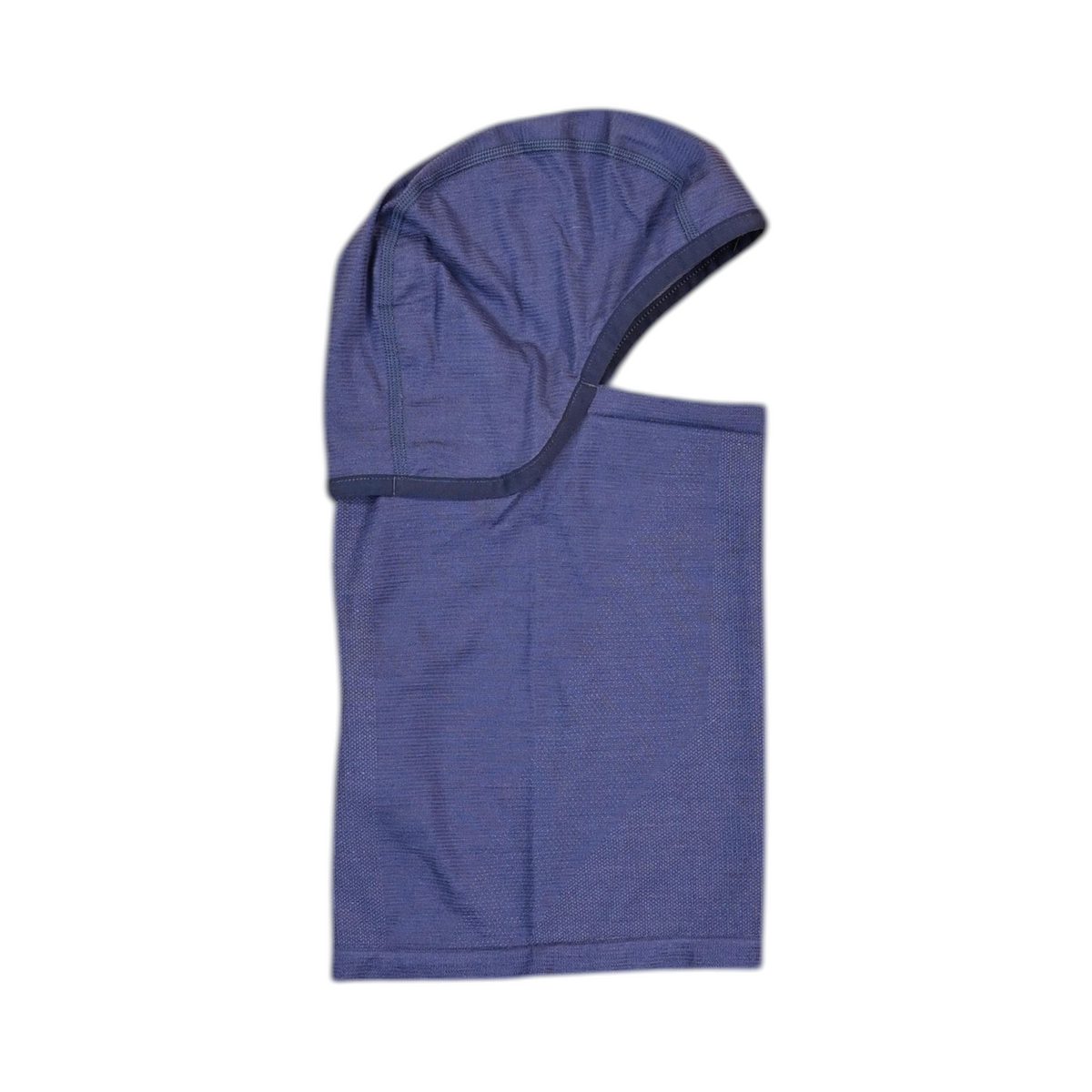 Deep indigo blue Smartwool Intraknit balaclava laid flat, front view.