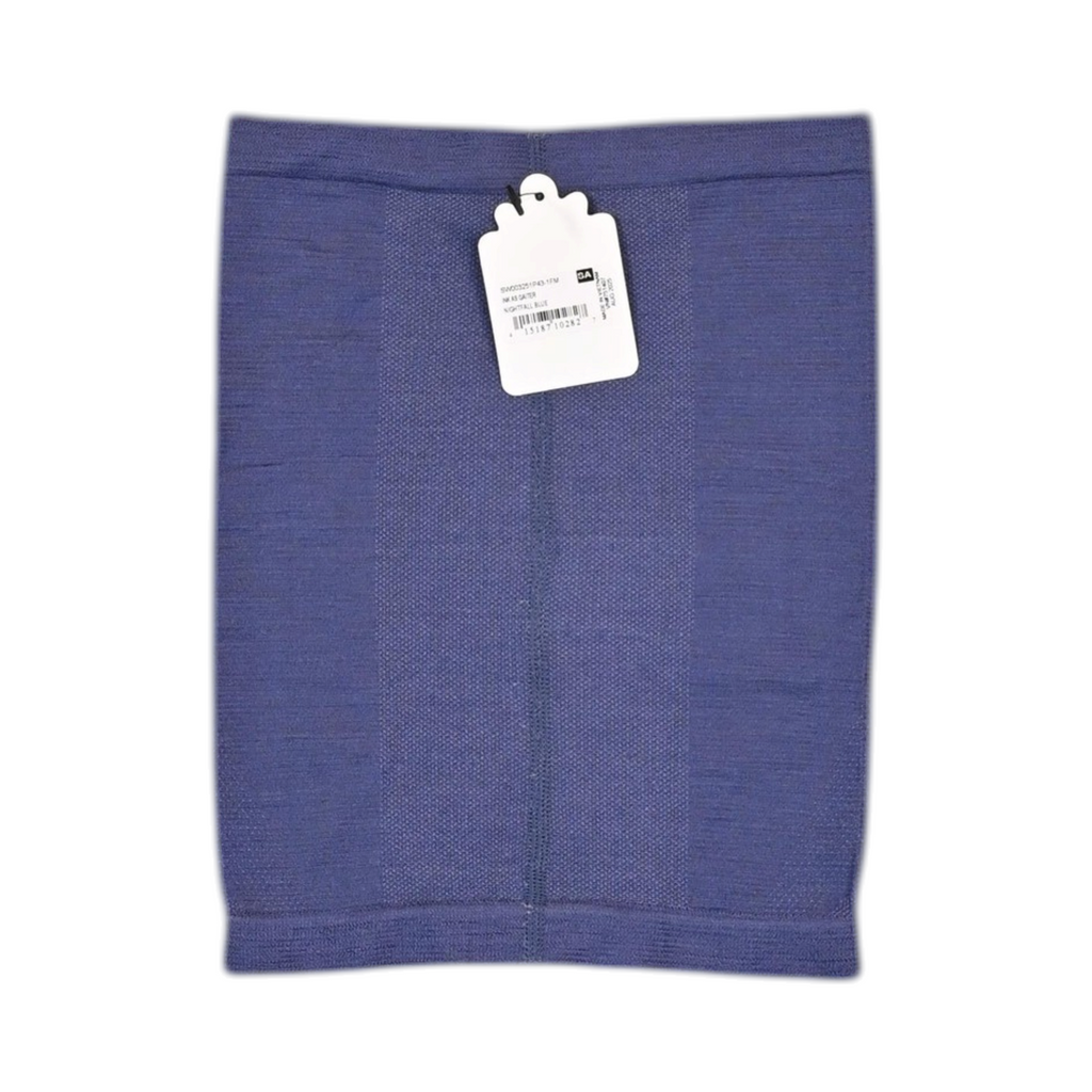 Detail view of a nightfall blue Smartwool Intraknit neck gaiter.