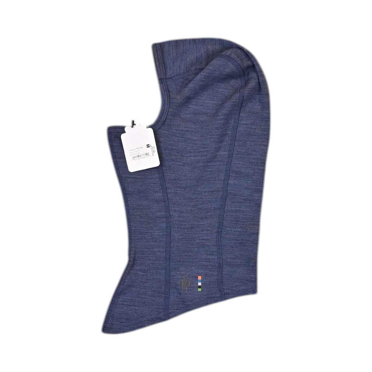 Heathered navy blue Smartwool balaclava, side view.