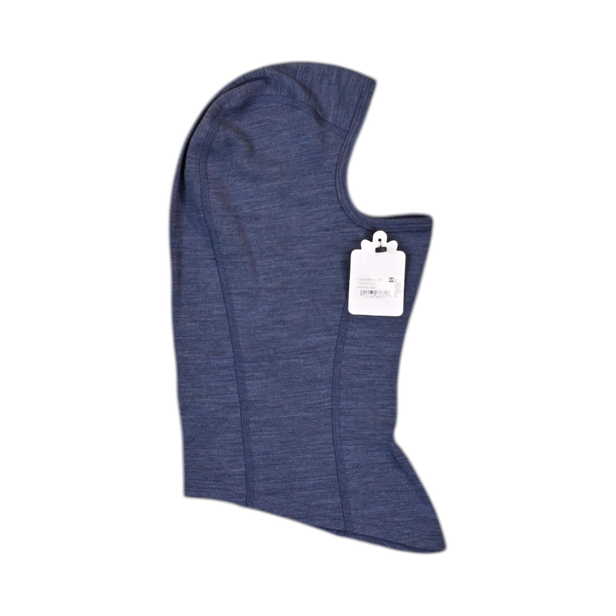 Detail view of a heathered navy blue Smartwool balaclava.
