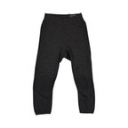 Grey heather 3/4-length baselayer pants by Smartwool, laid flat showing the calf-length hem.