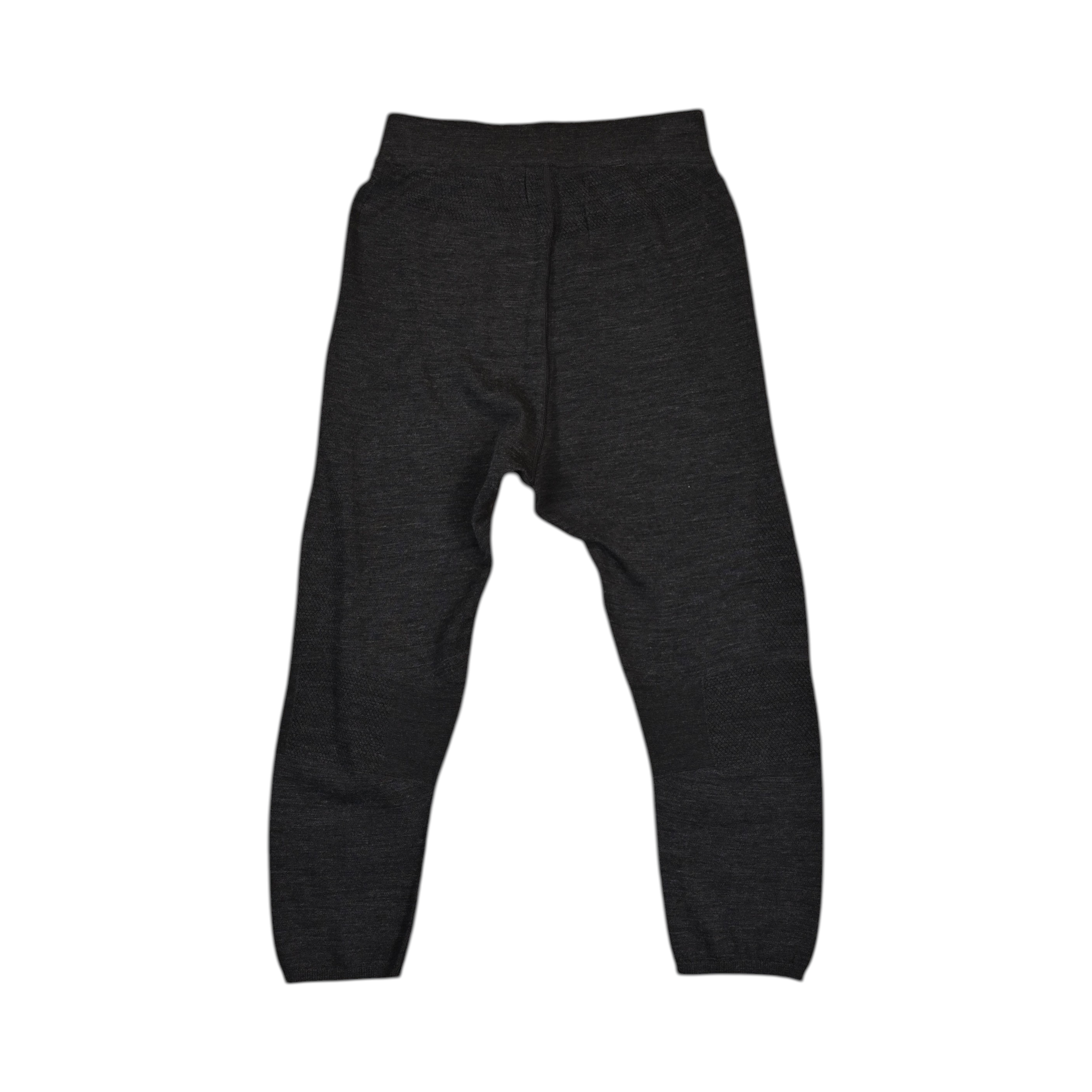 Grey heather 3/4-length baselayer pants by Smartwool, detail view of the waistband.
