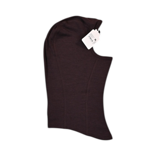 Detail view of a deep burgundy-brown Smartwool balaclava.