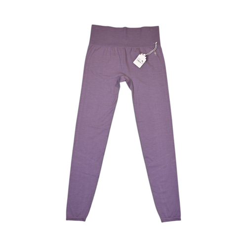 Heathered lavender purple Smartwool base layer leggings laid flat.