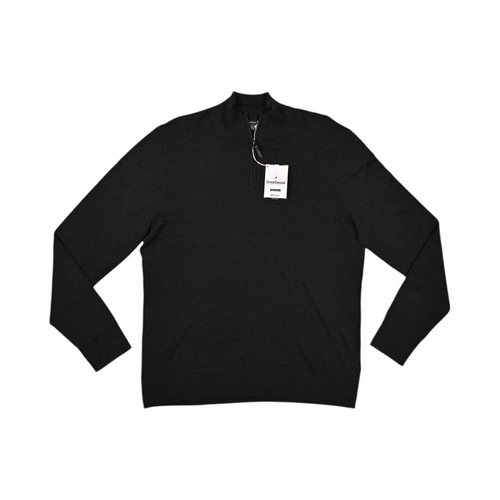 Flecked charcoal Smartwool quarter-zip sweater laid flat, showing the zip collar.