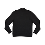 Back of a flecked charcoal Smartwool quarter-zip sweater laid flat.