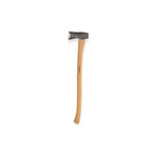 Splitting axe with a wooden handle by Hults Bruk with a hole near the end of the handle.