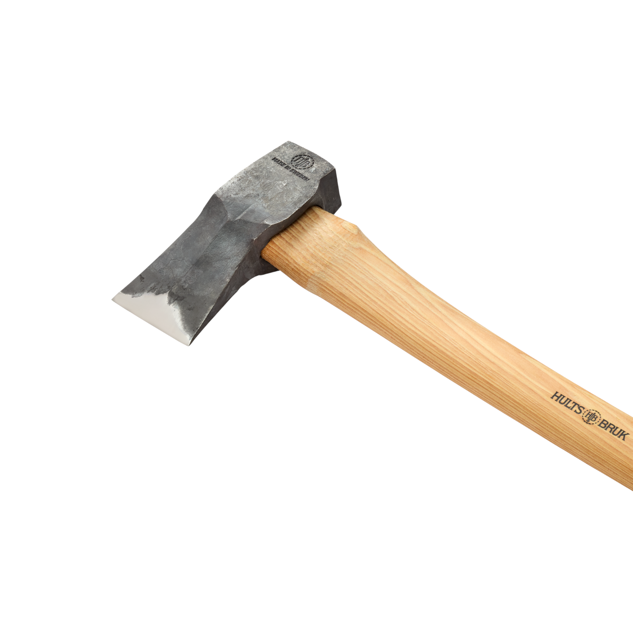 Splitting axe by Hults Bruk with a wooden handle and a dark gray metal head.
