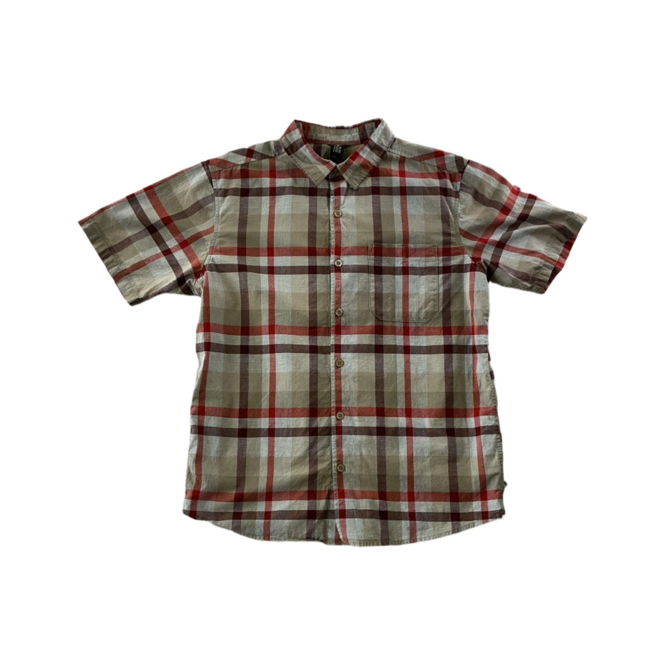 Mountain Hardwear Men's Short Sleeve Button Down Shirt Red/Tan Medium USED - FERAL