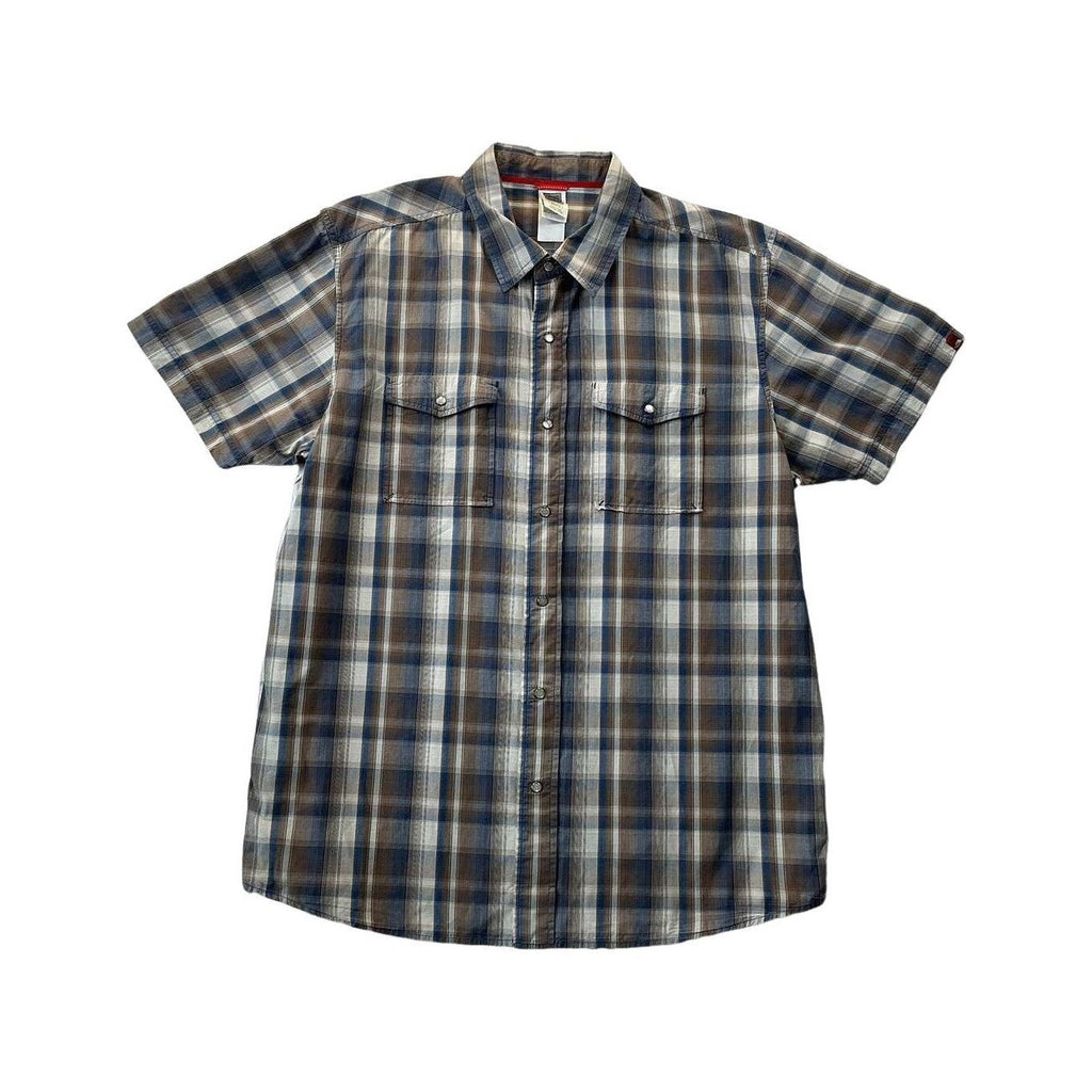 The North Face Men's Pearl Snap Short Sleeve Hiking Shirt Blue XXL USED - FERAL