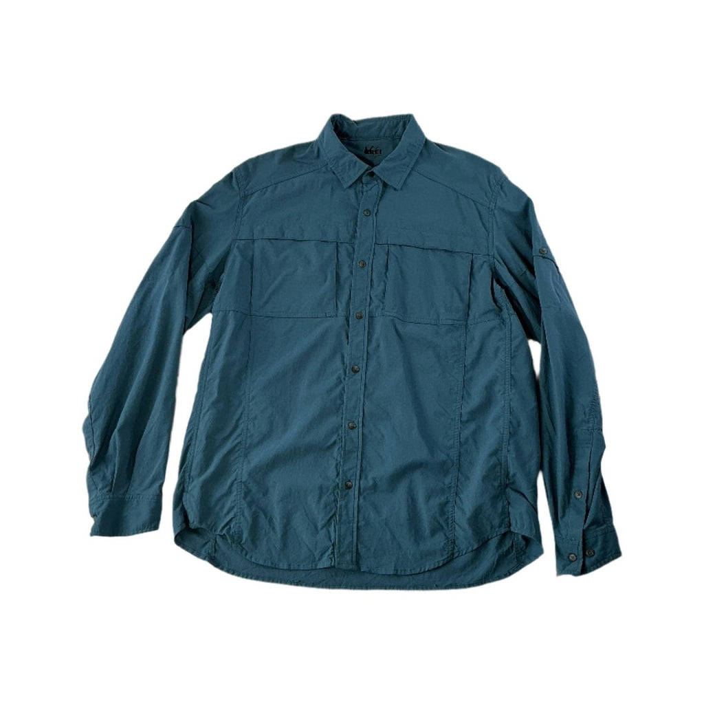 REI Men's Long-Sleeve Hiking Shirt Blue Large USED - FERAL