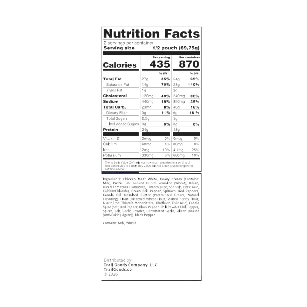 Trail Goods Co. Cajun Style Chicken Pasta Freeze-Dried Meal - FERAL
