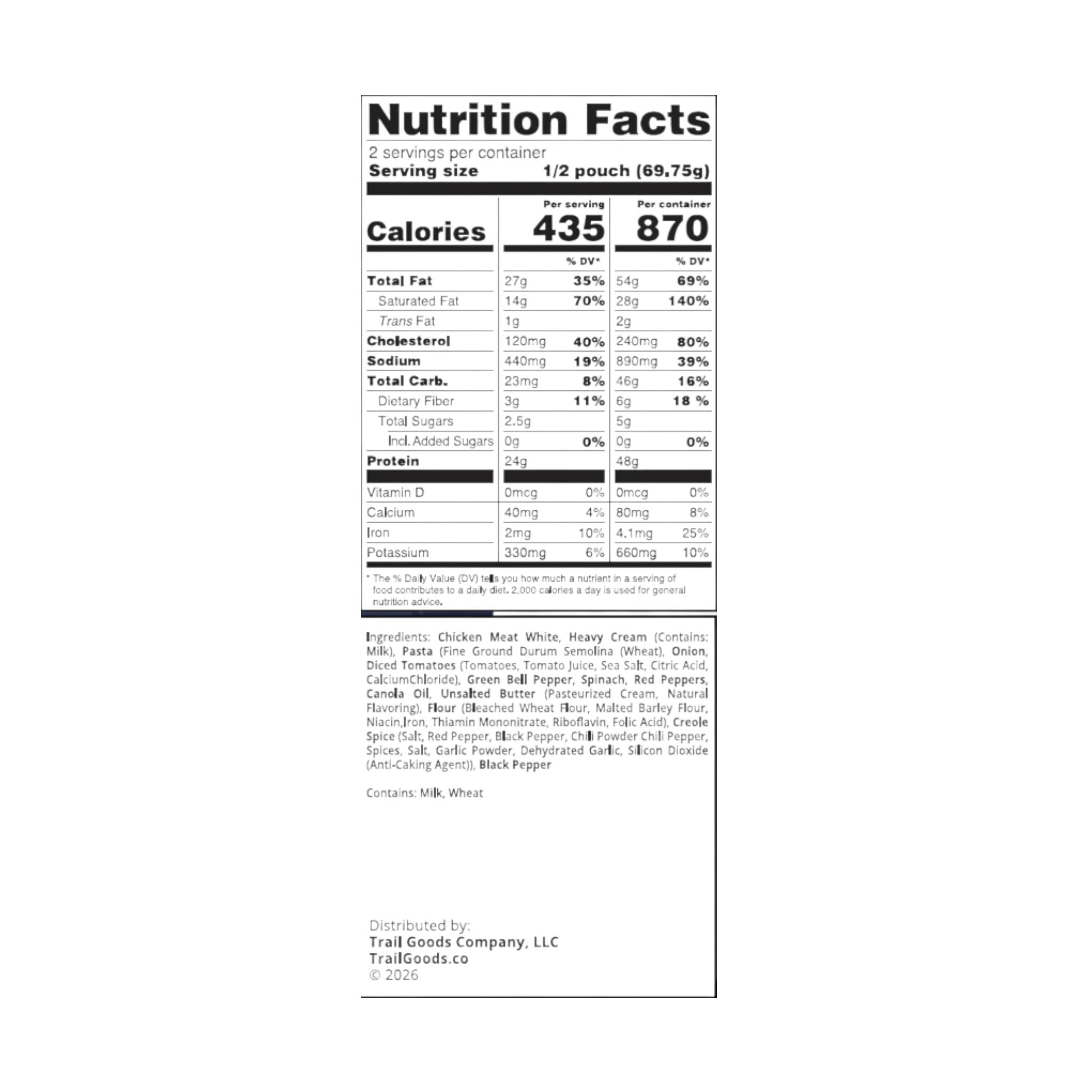Trail Goods Co. Cajun Style Chicken Pasta Freeze-Dried Meal - FERAL