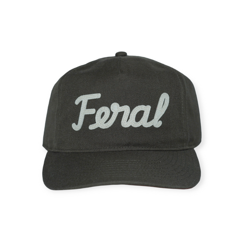 Charcoal Heritage Wool Hat by FERAL with embroidered "Feral" script on front.