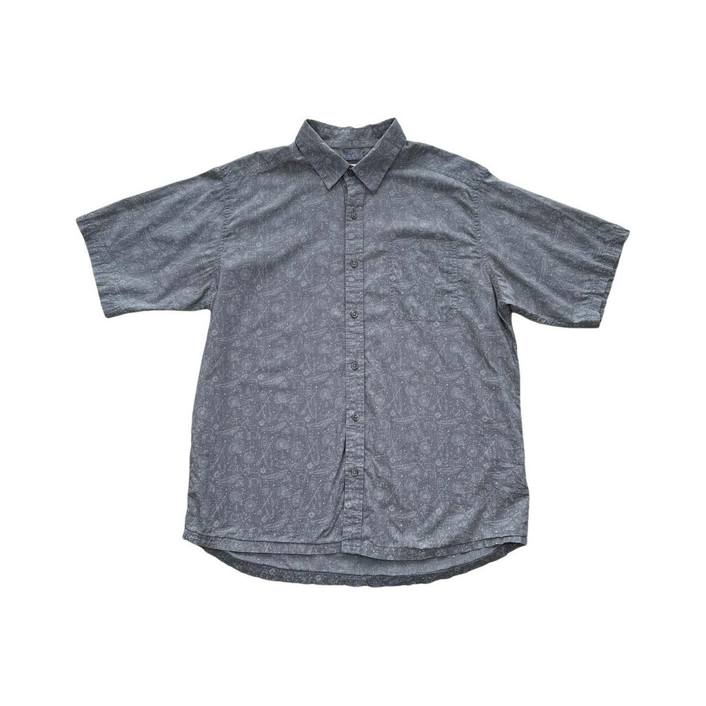 Mountain Khakis Men's Button Down Short Sleeve Shirt Grey Print Medium Used - FERAL