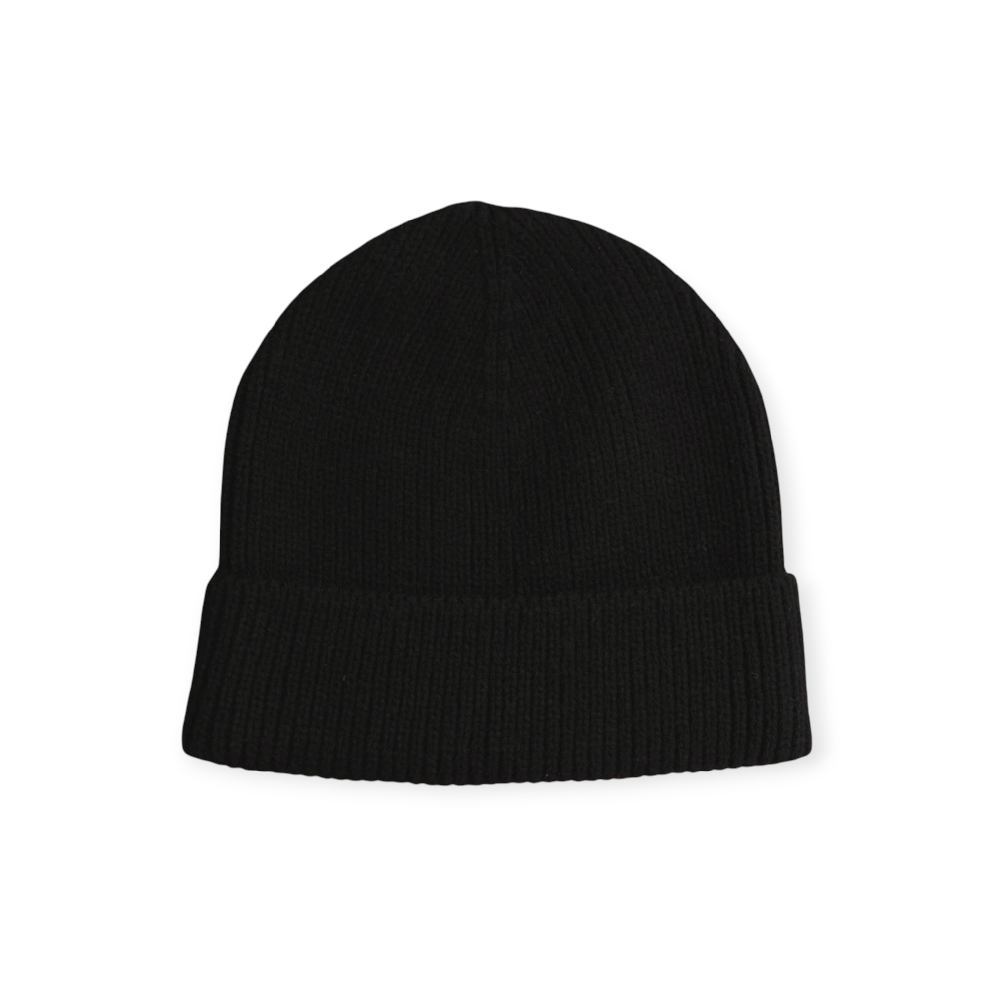 Black knit beanie by FERAL with a ribbed texture.