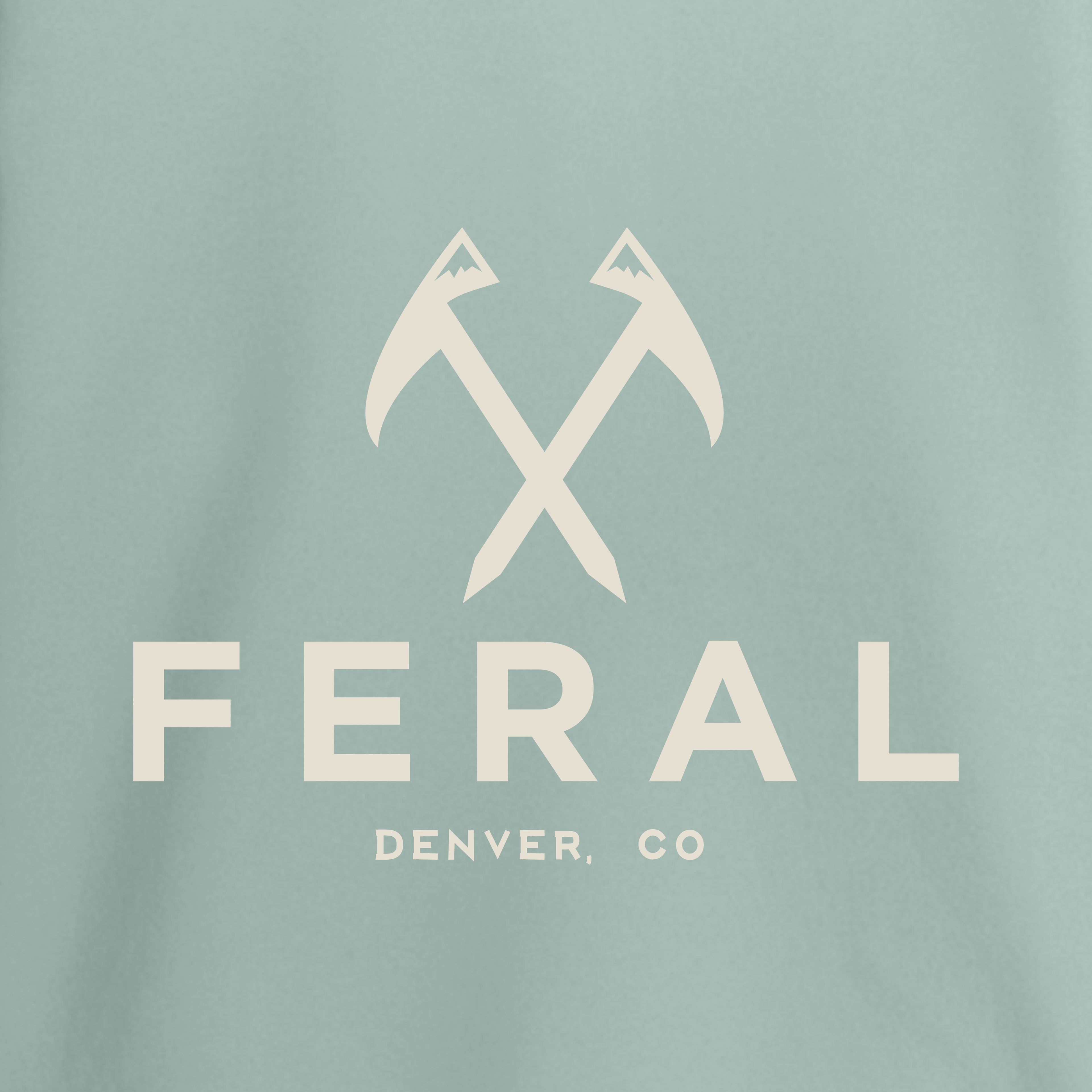 Light blue "FERAL" graphic hoodie by FERAL, featuring crossed ice axe design.